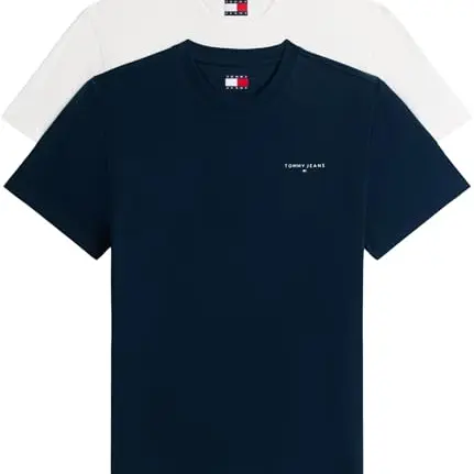 Tommy Jeans Herren 2er Pack Kurzarm T-Shirts Slim Fit mit Rundhalsausschnitt, Mehrfarbig (Ecru/Dark Night Navy), XXL
