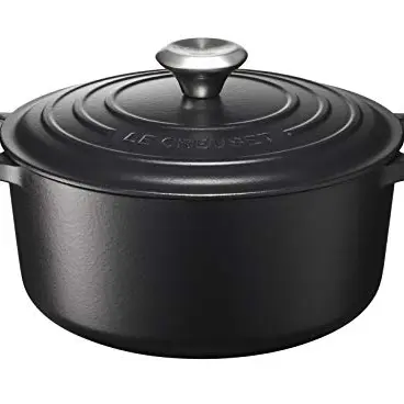 Le Creuset Gusseisen-Bräter mit Deckel, 24 cm, rund, Induktion geeignet, 4,2 l, schwarz
