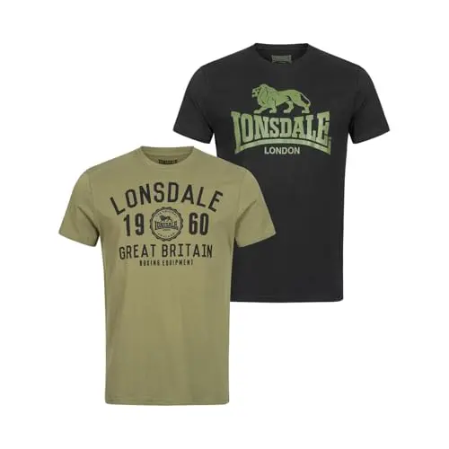 Lonsdale Herren Bangor T-Shirt Doppelpack, Schwarz/Olive, Größe M