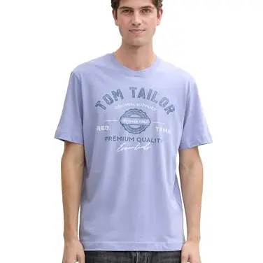 TOM TAILOR Herren T-Shirt mit Logo-Print, Cold Purple, Größe M