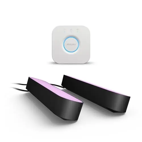 Philips Hue Play Lightbar 2er Pack mit Hue Bridge - dimmbare LED mit 16 Mio. Farben, smart steuerbar über App oder Sprache