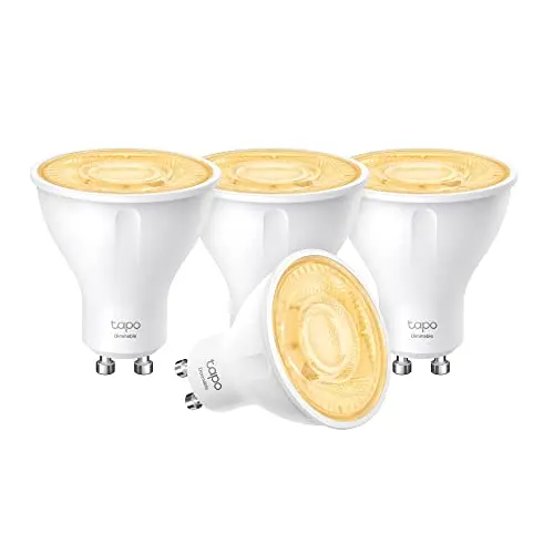 Tapo TP-Link smarte WLAN Glühbirne GU10 4er Set, dimmbar, kompatibel mit Alexa und Google Assistant, weiß