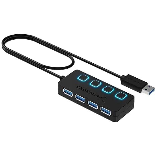 SABRENT USB Hub 3.2x1 mit EIN/AUS-Schaltern und langem Kabel für PS5, PC, Laptop und mehr