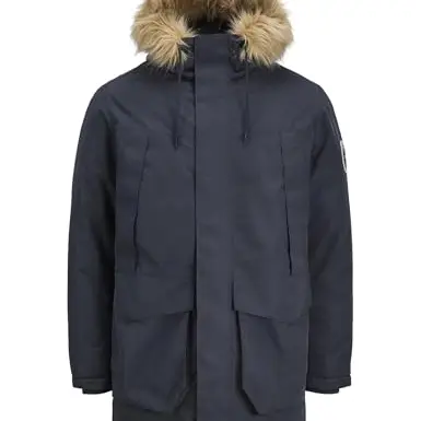 JACK & JONES Herren Parka Jjcamp mit Kunstfell, Dunkelblau, Größe M