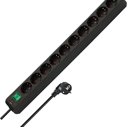 Brennenstuhl Eco-Line 10-fach Steckdosenleiste mit Schalter und 3m Kabel, schwarz