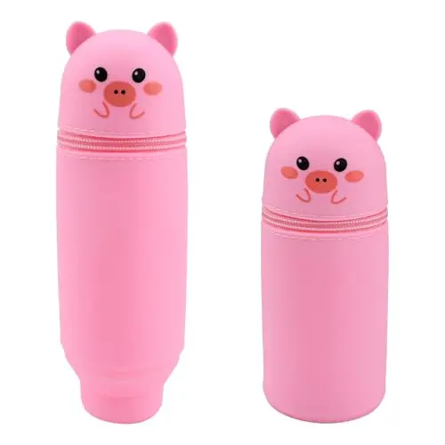 HEKOBAG Kawaii Federmäppchen 2 in 1 - Rosa Tier Mäppchen für Mädchen und Teenager
