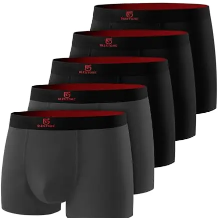 GLESTORE Herren Boxershorts 5er Pack Modal Unterwäsche Hipster - 3 Schwarz/Rot & 2 Dunkelgrau, Größe L