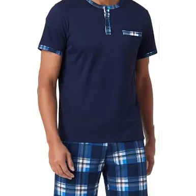Litherday Herren Schlafanzug Kurz Baumwolle Pyjama Set Sommer Dunkelblau XL