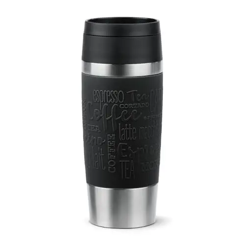 Emsa N20202 Travel Mug Classic 0,36l | Edelstahl | Schwarz | 100% dicht | Spülmaschinenfest | 360° Trinköffnung