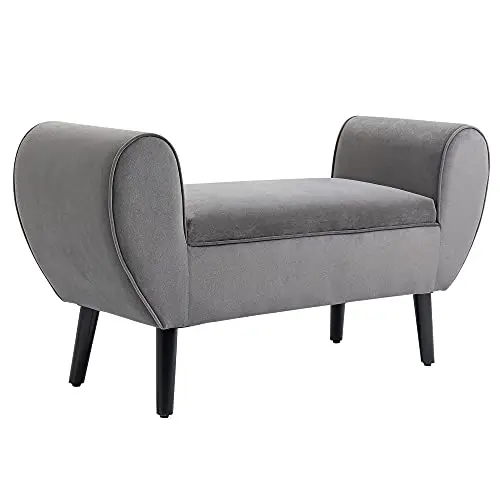 HOMCOM Sitzbank mit Stauraum und Samtoptik, Polsterbank für Wohnzimmer und Flur, 118 x 42 x 66 cm, Grau