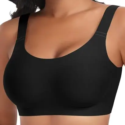 Komfortabler nahtloser BH für Damen ohne Bügel, gepolstert, in Schwarz (XL)