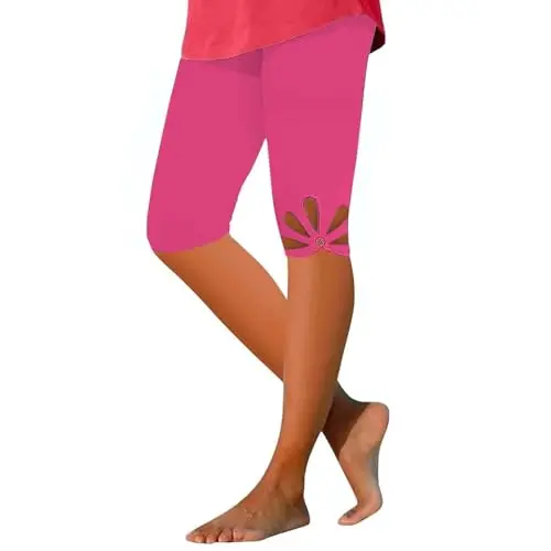 IQYU Capri-Leggings Damen 3/4 High Waist Schwarz mit Taschen - Sporthose für Sommer und große Größen
