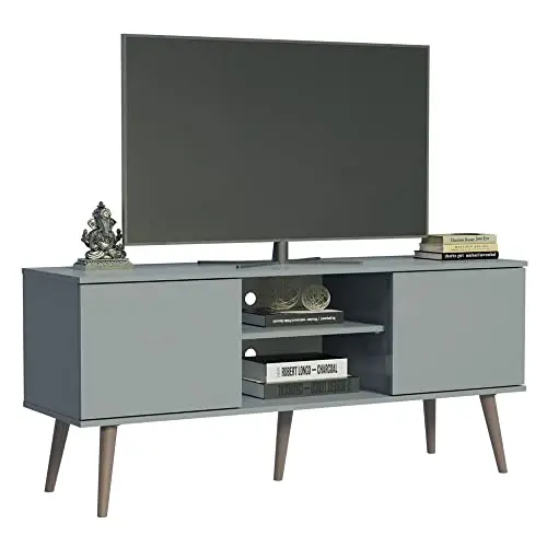 Madesa TV Schrank mit 2 Türen und 2 Regalen für Fernseher bis 55 Zoll - Grau, 136 x 40 x 60 cm
