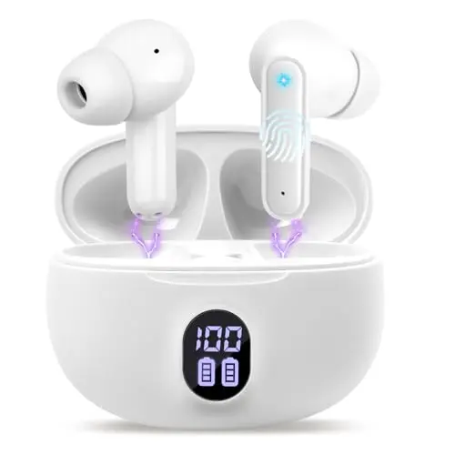LWMTT Kabellose Bluetooth Kopfhörer mit LED-Anzeige, IPX7 Wasserdicht, 30 Std. Spielzeit, Noise Cancelling
