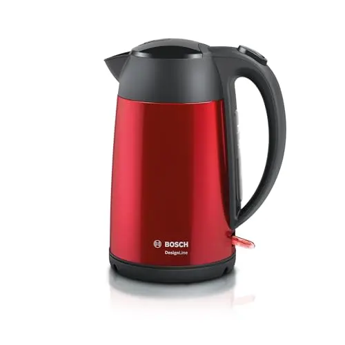 Bosch kabelloser Wasserkocher DesignLine, 1,7 L, 2400 W, rot, Ausgießen ohne Spritzer