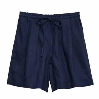 Marks & Spencer Damen Shorts mit hohem Leinenanteil und hohem Bund, Marineblau, Gr. UK 12
