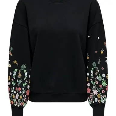 ONLY Damen Sweatshirt, normal geschnitten, Rundhalsausschnitt, gerippte Ärmelbündchen
