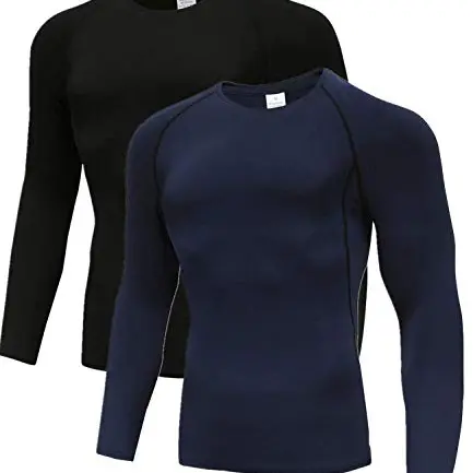 Herren Langarm Tops 2er Pack für Gym und Running - Schwarz/Marine, Größe 2XL