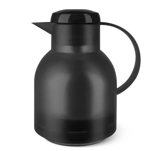 Emsa Samba Isolierkanne 1L, Schwarz Transluzent, 12h heiß, 24h kalt, Quick Press Verschluss