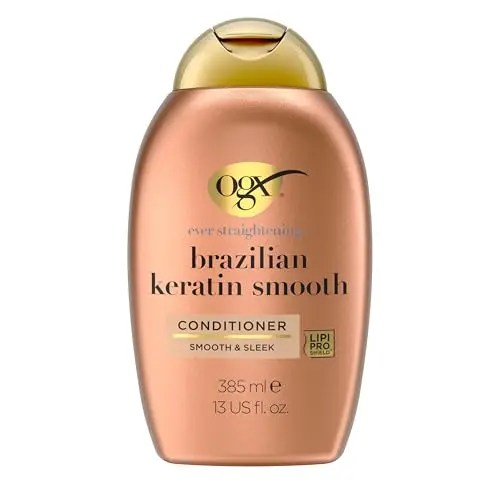 OGX Brazilian Keratin Smooth Conditioner - Glättende Haarspülung mit Keratin und Kokosöl für glattes, glänzendes Haar (385 ml)