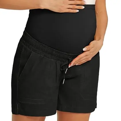 Maacie Umstandsshorts aus Baumwolle mit Kordelzug und Taschen, hohe Taille