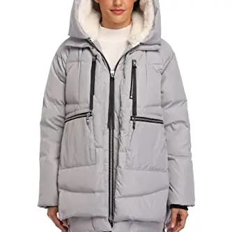 VOGMATE Damen Daunenjacke mit Kapuze, winterlicher, winddichter Mantel, grau, Größe M