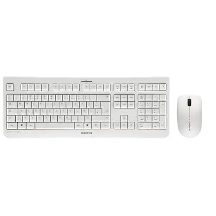 CHERRY DW 3000 Kabelloses Tastatur- und Maus-Set, Deutsches Layout, Flüsterleiser Tastenanschlag, Weiß-Grau