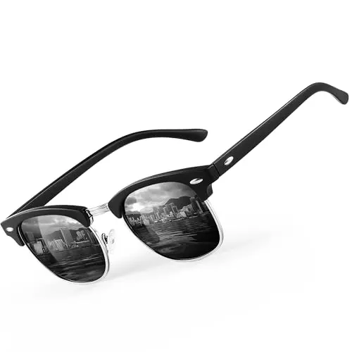 Polarisierte Sonnenbrille für Herren und Damen, Halbrahmen, UV400 Schutz, Retro-Design, ideal für Outdoor, Camping und Reisen