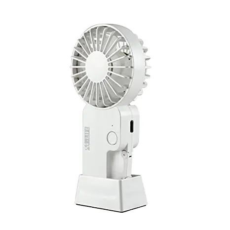 X4-LIFE Mini tragbarer Handventilator mit Haken, Standfuß, USB-Akku, 3 Stufen, leise, leicht, 12h Laufzeit, weiß