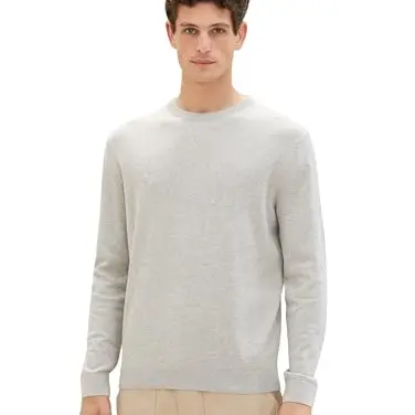 TOM TAILOR Herren Basic Pullover Crewneck, Alfalfa Melange, Größe L