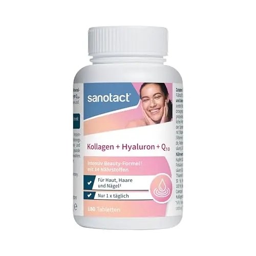 sanotact Kollagen + Hyaluron + Q10 Kapseln, Beauty-Formel, 180 Tabletten (6 Monate)
