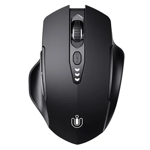 Uineer Bluetooth Maus, kabellos, ergonomisch, 4 DPI, Tri-Modus (BT 5.0/4.0 + 2,4 GHz), sichtbarer Batteriestatus, schwarz