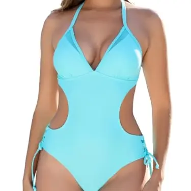 LXheysea Damen-Badeanzug Neckholder, Blau, Monokini