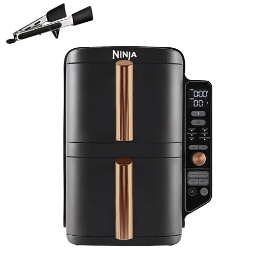 Ninja Double Stack XL Heißluftfritteuse mit 9,5 L Fassungsvermögen, platzsparendes Design, 6 Funktionen für 8 Portionen