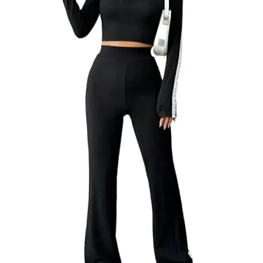 SweatyRocks Damen Zweiteiler Jogginganzug Schwarz Langarm S