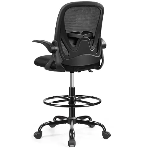 Primy Ergonomischer Bürostuhl mit klappbaren Armlehnen und verstellbarer Lendenstütze (Schwarz)