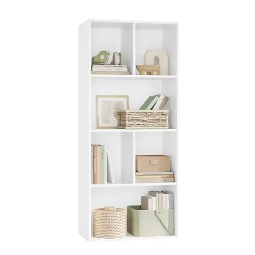 WOLTU Bücherregal freistehend mit 6 Fächern, modernes weißes Regal, 50 x 121 x 29 cm