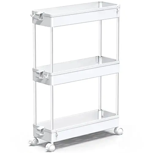 SPACEKEEPER Küchenwagen, schmaler Rollwagen für Küche, Büro und Bad, 3 Ebenen, 40x13x61cm, Weiß