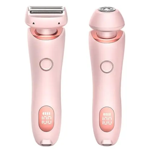 2 in 1 Damenrasierer, elektrischer Intimrasierer mit IPX7, kabellos, nass/trocken für Gesicht, Bikini, Beine (Rosa)