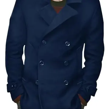 Runcati Herren Zweireiher Mantel Slim Fit Winterjacke Dunkelblau