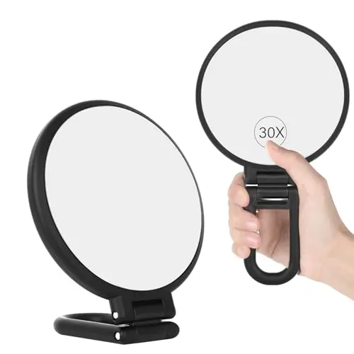 GROFIS Doppelseitiger Vergrößerungsspiegel, Faltbarer Handspiegel für präzises Makeup, Tragbarer Reisespiegel
