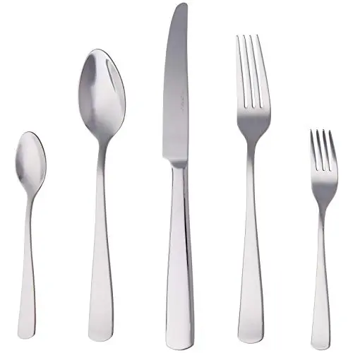 Amazon Basics Essbesteck-Set, 20 Teile für 4 Personen, Edelstahl, Silber
