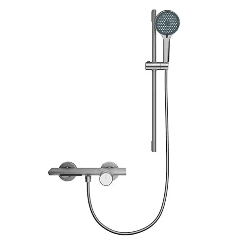 Duscharmatur mit Handbrause und Duschstange – Badewannen- und Duschsystem, Grau Matt