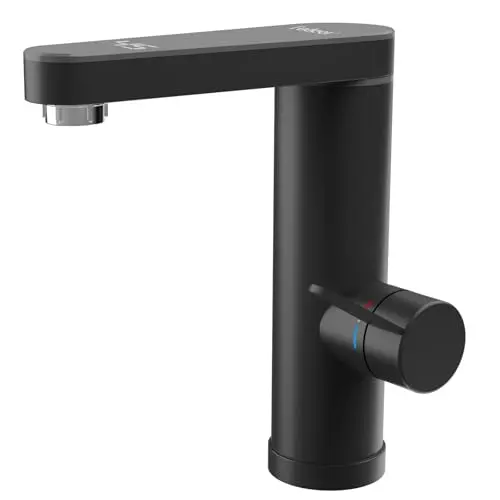 Fudeer Elektrischer Wasserhahn mit Durchlauferhitzer & Digitaldisplay, 120° drehbar, aus 304 Edelstahl, Schwarz