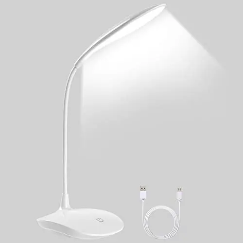 URAQT LED-Schreibtischlampe, kabellos, dimmbar, 3 Helligkeitsstufen, touch-steuerung, 360° flexibler Arm, weiß