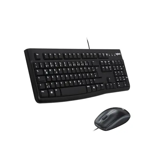 Logitech MK120 Kabelgebundenes Tastatur- und Maus-Set für Windows - QWERTZ-Layout, Schwarz