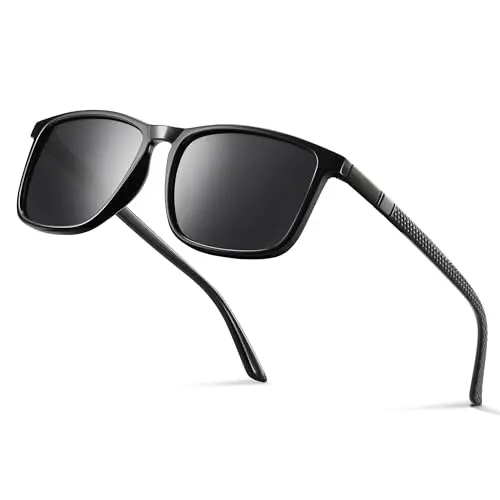 Occhsouo Polarisierte Sonnenbrille für Herren & Damen UV400, leichtes TR90 Gestell, schwarz, CAT 3, Sport, Angeln, Fahren & Ski