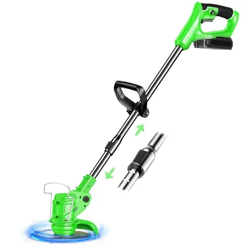 Rasentrimmer mit Akku 21V, verstellbarer Kopf, 3 Messertypen, 2x2.0Ah Akkus & Ladegerät, Teleskopgriff für Garten