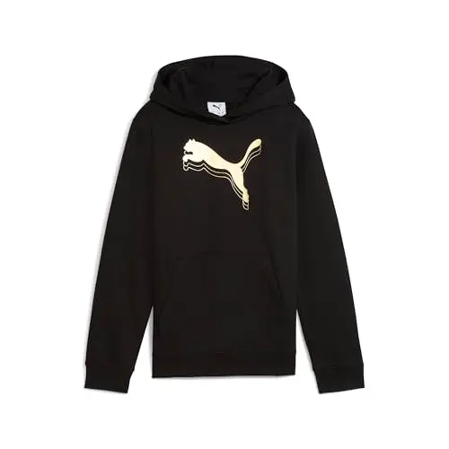 PUMA Mädchen Metallic Hoodie Schwarz-Gold, Gr. 128 EU