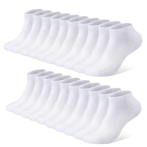 FALARY Sneaker Socken Herren, 10 Paar, Atmungsaktive Baumwollsocken, Kurze Halbsocken, Weiß/Grau, Größe 43-46